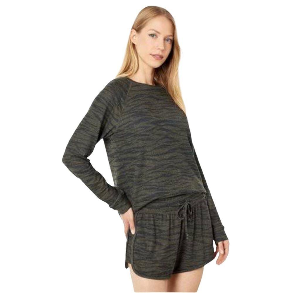NWT Beyond Yoga Women's Olive Green Camo Crewneck Sweatshirt Relaxed Size L